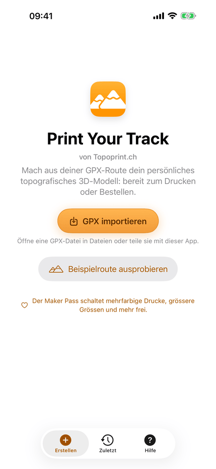 Import a GPX file, or try one of the example routes. (German)